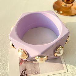 Сливовый Браслеты из смолы и пластика с жемчугом для женщин, пятиугольник, золотые, слива, внутренний диаметр: 2.64 дюйм (6.7 см)