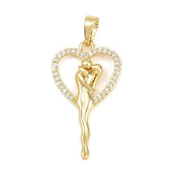 Настоящее золото 18K Латунный кулон с микропаве из циркония, сердце с парными подвесками, без кадмия и без свинца, реальный 18 k позолоченный, 28x16x3 мм, отверстие : 3.5x6 мм