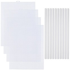 Белый 4 листы прямоугольные пластиковые сетчатые холсты, с 10шт. пластиковыми папками-органайзерами, выдвижными, для вышивания, белые, 343x261x1 мм