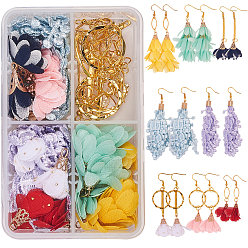Mixed Color DIY Earring Making, with Iron Flower Big Pendants, Linking Rings, Tibetan Style Bar Links, Iron Jump Rings and Brass Earring Hooks, Mixed Color, 11x7x3cm