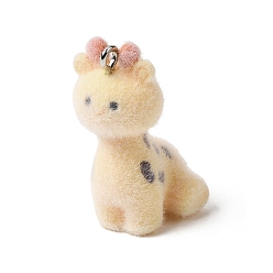 Жирафа Флокированные подвески из непрозрачной смолы, с платиновыми тоновыми железными петлями, шампанское желтый, жирафа, 30x20x19 мм, отверстие : 2 мм