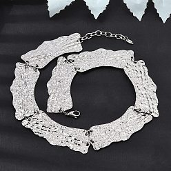 Stainless Steel Color 316L Surgical Stainless Steel Textured Link Chain Choker Necklaces, Tarnish Free, Stainless Steel Color, 14.57 inch(37cm)