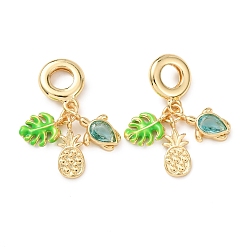 Лайм Подвески из океанской латуни с кубическим цирконием в европейском стиле, морские животные листовая черепаха ананас большие отверстия подвески с эмалью, реальный 16 k позолоченный, желто-зеленые, 27 мм, отверстие : 5 мм