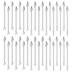 Нержавеющая Сталь Цвет 60 шт. 3 стили 304 удлинитель цепи из нержавеющей стали, сердце, с застежками и подвеской, цвет нержавеющей стали, 71~74 мм, отверстие : 2.5 мм, 20 шт / стиль