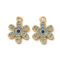 Real 18K Gold Plated Synthetic Turquoise Pendants, Brass Micro Pave Blue Cubic Zirconia Flower Charms, Nickel Free, Real 18K Gold Plated, 12x9x2mm, Hole: 1mm