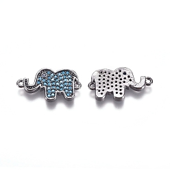 Черный Цвет Металла Латунные микро проложить кубического циркония нормальные ссылки, слон, Небесно-голубой, металлический черный , 11x19.5x2 мм, отверстие : 1 мм