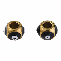 Черный 201 из нержавеющей стали эмаль бисер, круглые с сглаза, золотые, чёрные, 8.5x8.5x6 мм, отверстие : 3 мм