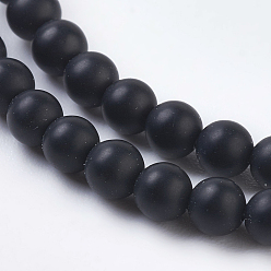Black Agate Natural Black Agate Beads Strands, Grade A, Frosted, Round, Dyed & Heated, 3mm, Hole: 1mm, about 128pcs/strand, 15.5 inch