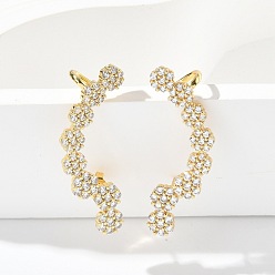 Настоящее золото 18K Серьги-гвоздики из латунного микро-паве, стойки покрытие, долговечный, без свинца и без кадмия, слева и справа, реальный 18 k позолоченный, 40.5x17 мм