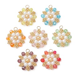 (52) Непрозрачная лаванда 7шт. 7 цвета подвески из стеклянного бисера Toho, цветочный шарм, с бусинами из стекла и стеклянного жемчуга и 304 нержавеющей сталью, граненые, разноцветные, 21x21x4.5 мм, Перейти кольцо: 4x0.5 мм, внутренний диаметр: 3 мм, 1 шт / цвет