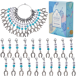 Античный Серебристый & Цвет Нержавеющей Стали Синтетические бирюзовые маркеры для подвесных петель (шт.), 20 подвески-застежки-лобстеры из нержавеющей стали, связанные крючком, с подковами из сплава., белые, 304 см