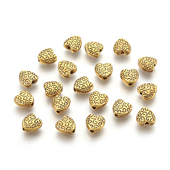 Antique Golden Tibetan Style Alloy Beads, Cadmium Free & Lead Free, Heart, Antique Golden, 9x9x4mm, Hole: 1.5mm