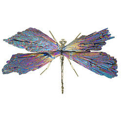 Colorful Electroplate Natural Tourmaline Insect Dragonfly Figurine, with Alloy Findings, for Desktop Ornament, Colorful, 110~140mm