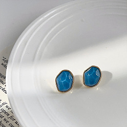 Стально-синий Овальные серьги-гвоздики из сплава смолы с 925 штифтами из стерлингового серебра, золотые, стальной синий, 13 мм