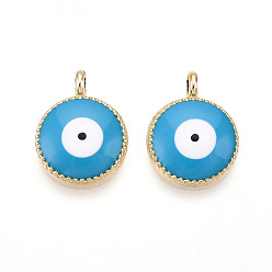 Темно-Голубой Подвески из эмали и сплава, без кадмия и без свинца, золотой свет, плоский круглый с оберегом от сглаза, глубокое синее небо, 16.2x12.4x4 мм, отверстие : 1.6 мм