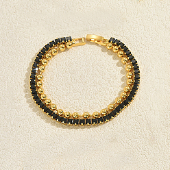 Черный Элегантные теннисные браслеты из латуни с микропаве из кубического циркония, Двухслойные браслеты из шариковой цепочки для женщин, квадратный и круглый, золотые, чёрные, 7.48 дюйм (19 см)