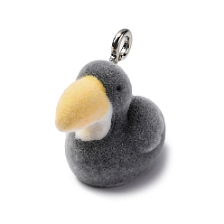 Черный Кулоны из флокированной смолы, утка, с железной платиной петлей, чёрные, 17x13x22 мм, отверстие : 2 мм