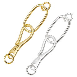Платиновый & Золотой 2 шт. 2 цвета s925 застежки с овальным крючком и S-образным крючком из стерлингового серебра, платиной и золотом, 30x6.5x0.8 мм, отверстие : 2.6 мм, 1 шт / цвет