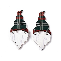 Santa Claus Большие подвески из тополя с принтом, Рождественская серия, Дед Мороз, 51x22x2.5 мм, отверстие : 1.6 мм