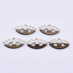Creamy White Resin & Walnut Wood Pendants, Eyes, Creamy White, 14x27x4mm, Hole: 2mm