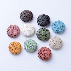 (52) Непрозрачная лаванда Невощеные бусины из натуральной лавы, для парфюмерных шариков эфирного масла, ароматерапевтические бусы, нет отверстий / незавершенного, окрашенные, плоско-круглые, разноцветные, 20~21x7.5 мм