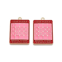 (123L) Белый крем непрозрачный блеск Стойки обшивки сплава эмали подвески, без кадмия, без никеля и без свинца, золотой свет, прямоугольник с головоломкой-подвеской «любовь», огнеупорный кирпич, 33x23x2 мм, отверстие : 1.8 мм