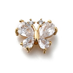 Настоящее золото 18K Латунные микро проложить кубического циркония подвески, без кадмия, без никеля и без свинца, бабочки прелести, реальный 18 k позолоченный, 10x12.5x5 мм, отверстие : 1.8 мм