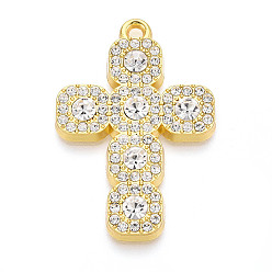 Золотой Подвески из сплава и страза, крестик, без кадмия и без свинца, золотые, 44.5x30x4 мм, отверстие : 2.5 мм