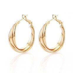 Настоящее золото 18K Серьги-кольца из латуни с закрученными концами, без никеля , реальный 18 k позолоченный, 32~33x30x4 мм