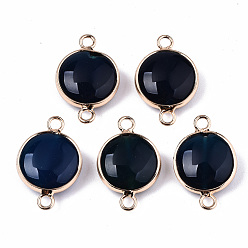 Natural Agate Natural Agate Links Connectors, with Light Gold Plated Brass Findings, Flat Round, Dyed & Heated, Prussian Blue, 23~25.5x15~17.5x4~7mm, Hole: 2mm