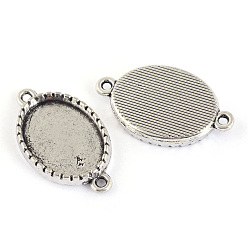 Antique Silver Tibetan Style Alloy Link Cabochon Settings, Oval, Cadmium Free & Lead Free, Antique Silver, Tray: 13x18mm, 27x16x3.5mm, Hole: 2mm, about 350pcs/1000g