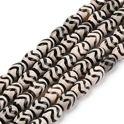 Узор Волны Нити бусин дзи агат в тибетском стиле, природных бисера агат, окрашенная и подогревом, баррель, волновая картина, 11.5~12x8 мм, отверстие : 1.2 мм, около 30 шт / нитка, 13.78~13.98 дюйм (35~35.5 см)