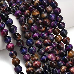 Purple Natural Tiger Eye Beads Strands, Grade B, Dyed & Heated, Smooth Round, Purple, 10mm, Hole: 1.2mm, about 38pcs/strand, 14.96''(38cm)
