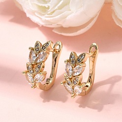 Настоящее золото 18K Серьги-кольца из латуни с микропаве из прозрачных кубических цирконий, долговечный, стойки покрытие, без свинца и без кадмия, реальный 18 k позолоченный, 15.5~16x8.5x13 мм