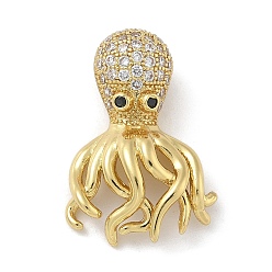 Настоящее золото 18K Стойка металлическая латунная микропрофилированная кубическая циркония подвески, долговечный, без свинца и без кадмия, прелести осьминога, реальный 18 k позолоченный, 21.5x14.5x7 мм, отверстие : 1.6x2.5 мм