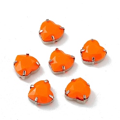 Темно-Оранжевый Сердце пришить стразами, граненый тайваньский акриловый горный хрусталь, звенья с несколькими отверстиями, с латунными зубцами в платиновых тонах, темно-оранжевый, 10x10x7 мм, отверстие : 1 мм