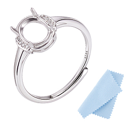 Платинированный 1ПК регулируемый 925 компоненты кольца из стерлингового серебра с кубическим цирконием, настройки зубчатого кольца, с 1 листовой двусторонней замшевой тканью для полировки серебра, Реальная платина, лоток : 7x6 мм, 1.5~2 мм, внутренний диаметр: 18 мм