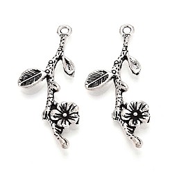 Античное Серебро Сплавочные подвески тибетского стиля, цветок, без кадмия и без свинца, античное серебро, 41x20x3 мм, отверстие : 2 мм, Около 470 шт / 1000 г