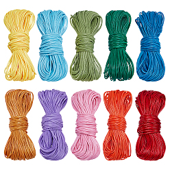 Couleur Mélangete 10 bgas 10 couleurs 15 cordon en polyester ciré coréen, plat, pour le collier, bracelet faisant , couleur mixte, 1mm, environ 16.40 yards (15m)/sac, 1 sac/couleur