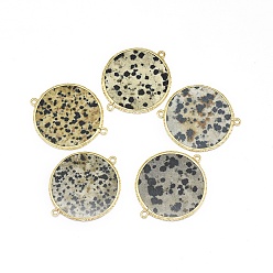 Dalmatian Jasper Natural Dalmatian Jasper Links connectors, with Golden Tone Brass Findings, Flat Round, 39~40x32.5~33x2~2.5mm, Hole: 1.8mm