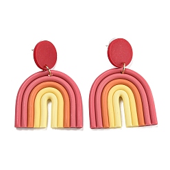 Светло-Вишневый Серьги-гвоздики из полимерной глины в форме арки для женщин, светло-вишневый, 60x40 мм