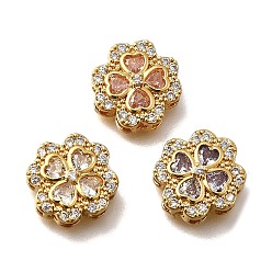 (52) Непрозрачная лаванда Многожильные звенья из латуни с паве из кубического циркония, клевер, реальный 18 k позолоченный, разноцветные, 12x12x5 мм, отверстие : 1.4 мм