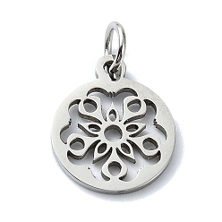 Нержавеющая Сталь Цвет Не тускнеющие 304 подвески из нержавеющей стали, с целью перехода в кольце, лазерная резка, плоский круглый с цветными чарами, цвет нержавеющей стали, 14x12x1 мм, отверстие : 3 мм