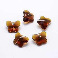 Шоколадный Прозрачные стеклянные подвески, граненые, бабочки прелести, цвет шоколада, 12x15x8 мм, отверстие : 1.5 мм