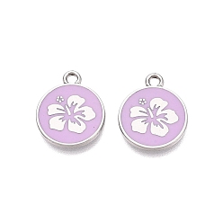 Сливовый Стойки обшивки сплава эмали подвески, плоский круглый с цветными чарами, платина, слива, 16x13x1.5 мм, отверстие : 1.6 мм