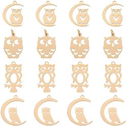Golden 16Pcs 4 Style  201 Stainless Steel Pendants, For Halloween, Oval, Golden, 20~23.5x13.5~17.5x1mm, Hole: 1.4~3mm, 4pcs/style