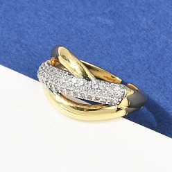 Настоящее золото 18K Открытая манжета из латуни с микропаве и кубическим цирконием для женщин, стойки покрытие, долговечный, без свинца и без кадмия, реальный 18 k позолоченный, 11 мм, внутренний диаметр: регулируемый