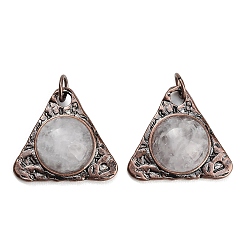 Quartz Crystal Natural Quartz Crystal Pendants, Alloy Triangle Rock Crystal Bezeled Charms, Red Copper, 30x33.5x10mm, Hole: 6.3mm