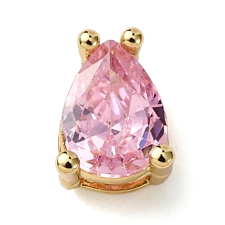 Pink Подвески-слайдеры из латуни с микропаве из кубических цирконий в форме капли, долговечный, стойки покрытие, без кадмия и без свинца, реальный 18 k позолоченный, розовые, 8.5x6.5x5.5 мм, отверстие : 5.5x2 мм