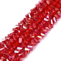 FireBrick Electroplate Opaque Glass Beads Strands, Triangle, Faceted, AB Color Plated, FireBrick, 2~3x3~3.5x3~3.5mm, Hole: 0.7~0.9mm, about 122~136pcs/strand, 10.43~11.61 inch(26.5~29.5cm)